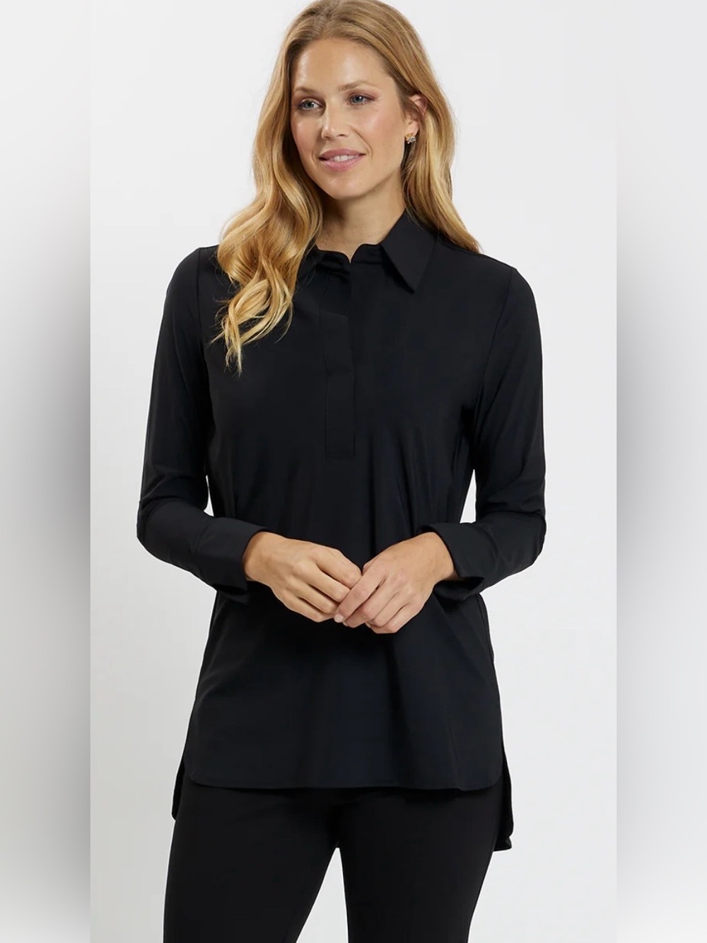 Jude Connally Hadley Top Sz S Black Tunic Popover Classic Quiet Luxury
